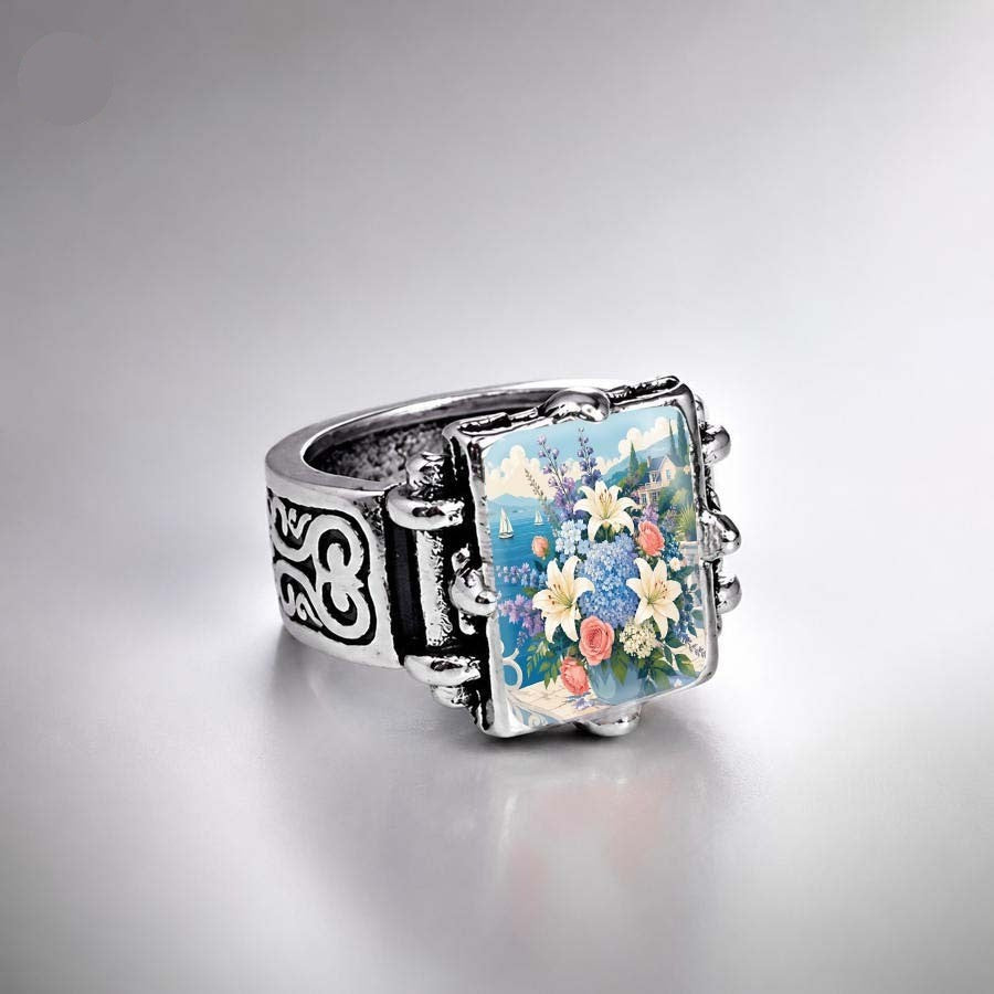 Floral Landscape Scroll Ring
