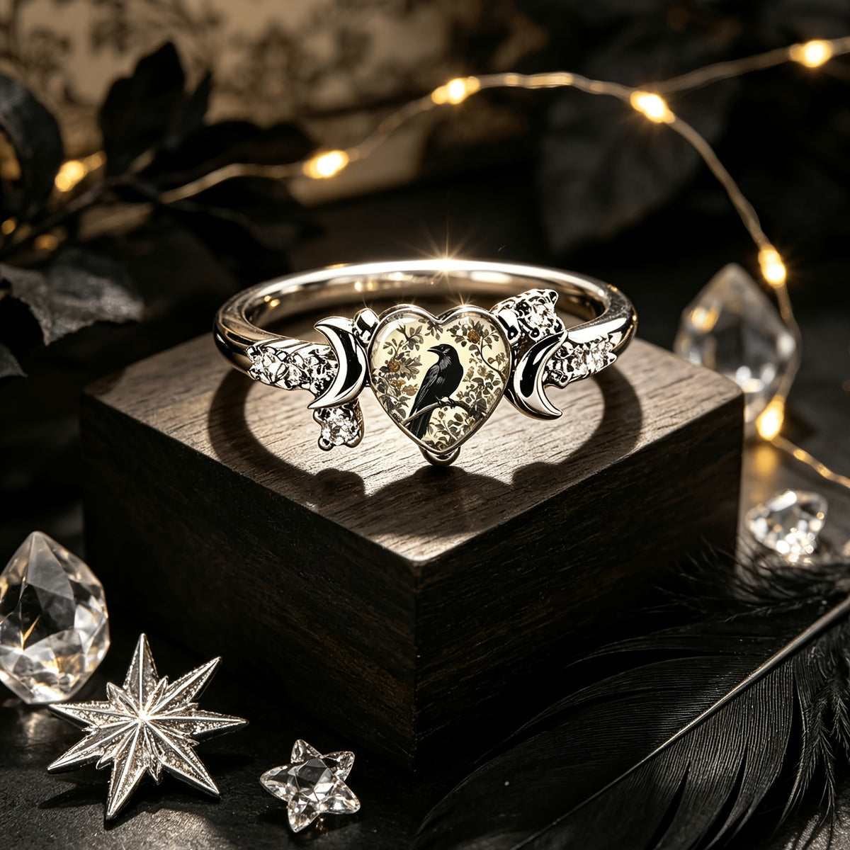 Crow Heart Statement Ring
