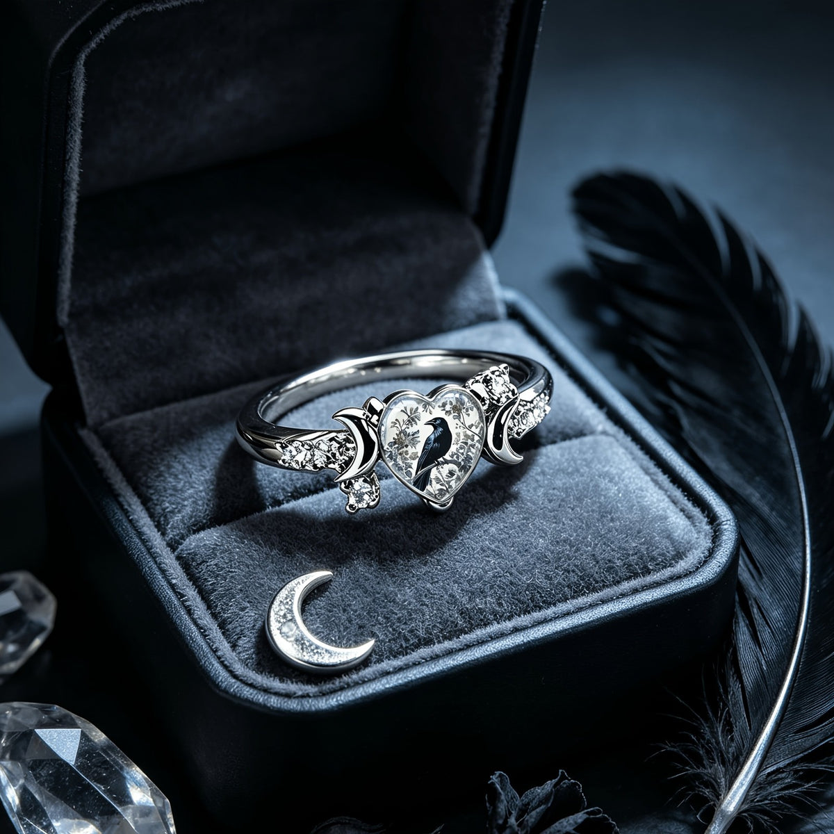 Crow Heart Statement Ring