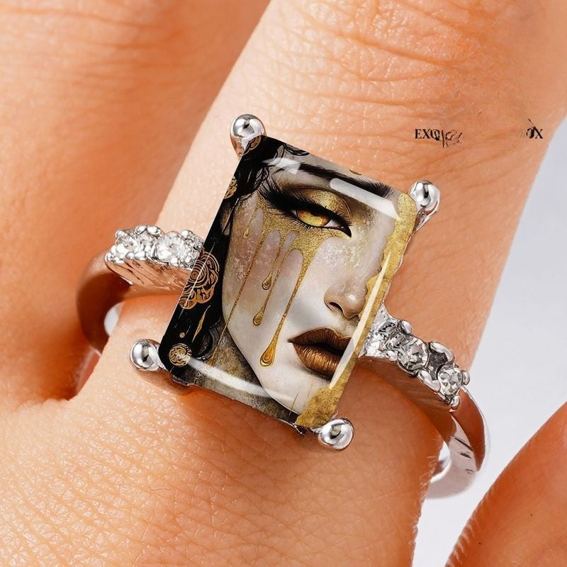 Golden Tears Portrait Statement Ring