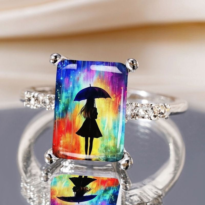 Colorful Umbrella Silhouette Ring
