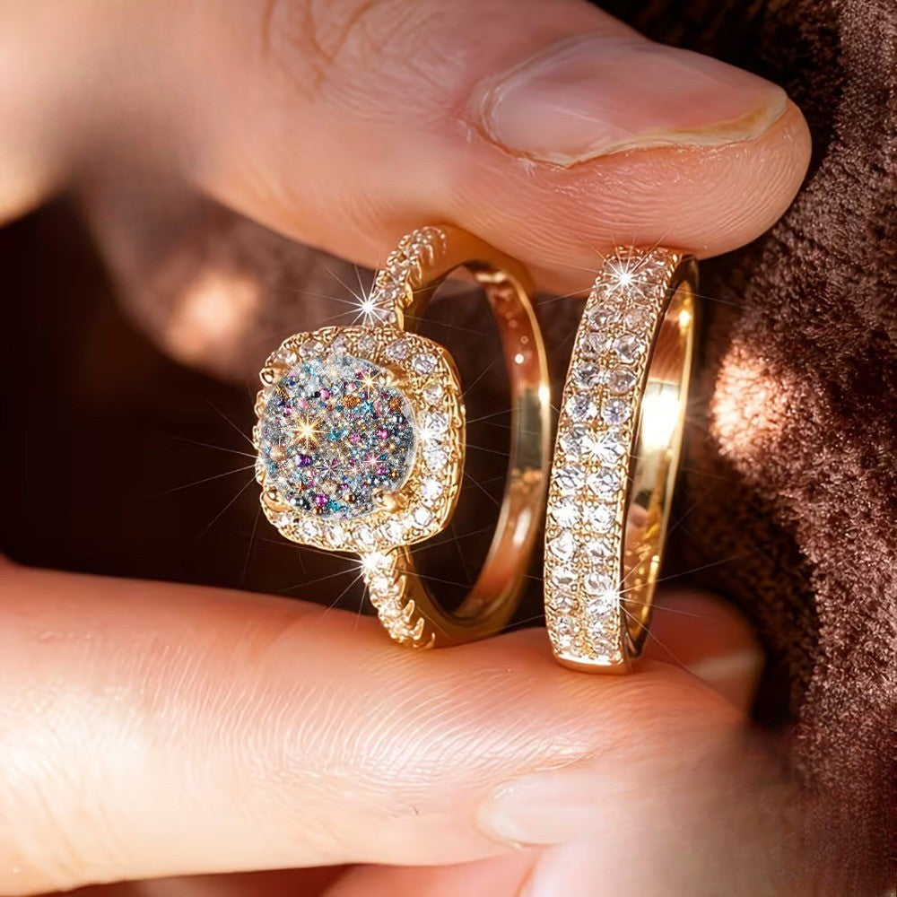 Square Crystal Ring Set
