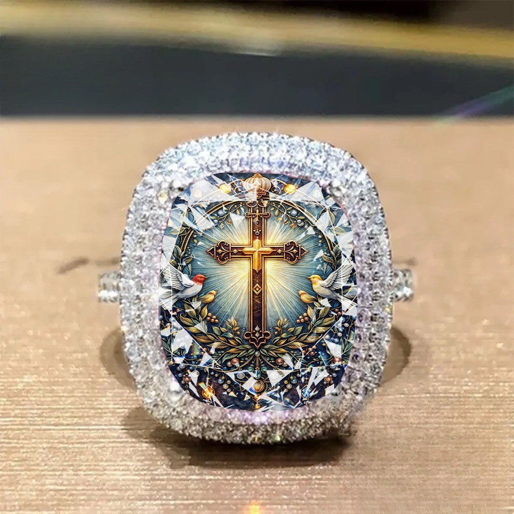 Cross & Birds Square Ring