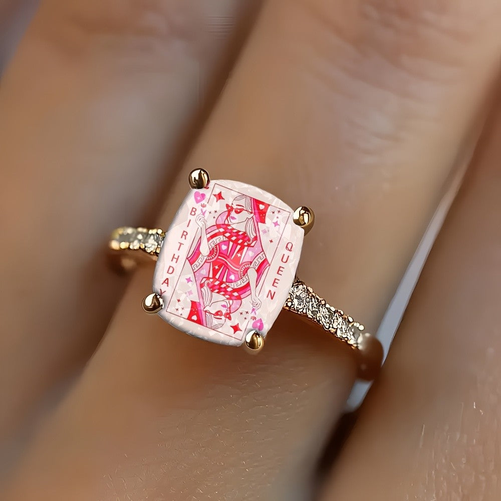 Pink Queen Card Ring