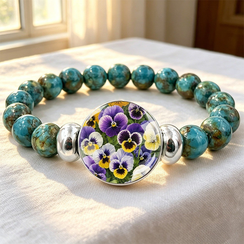 Floral Pansy Beaded Bracelet