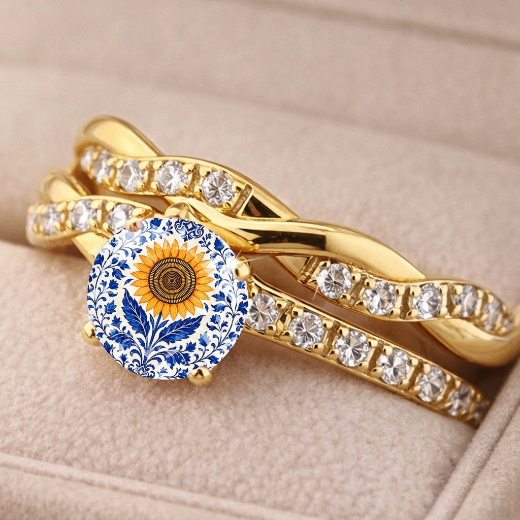Sunflower Blue Floral Twisted Ring