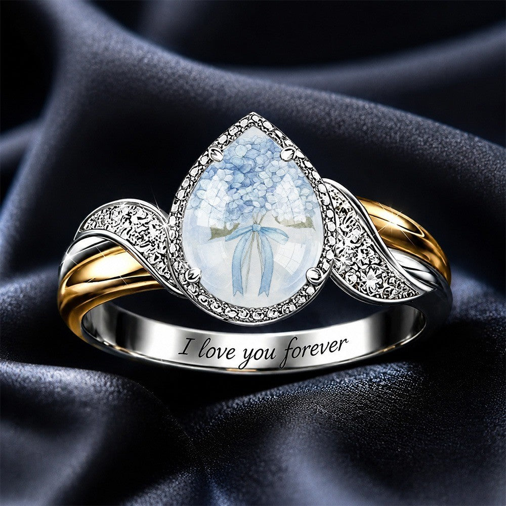 Blue Hydrangea Engraved Band Ring