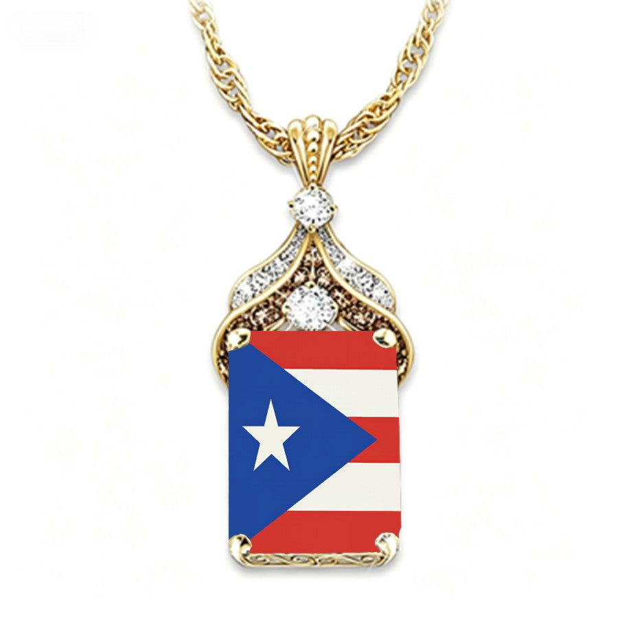Puerto Rico Flag Crystal Pendant Necklace