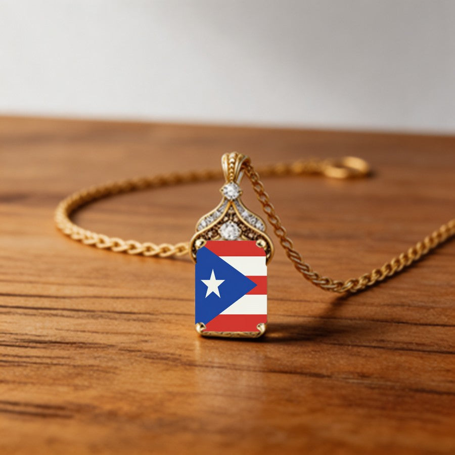 Puerto Rico Flag Crystal Pendant Necklace