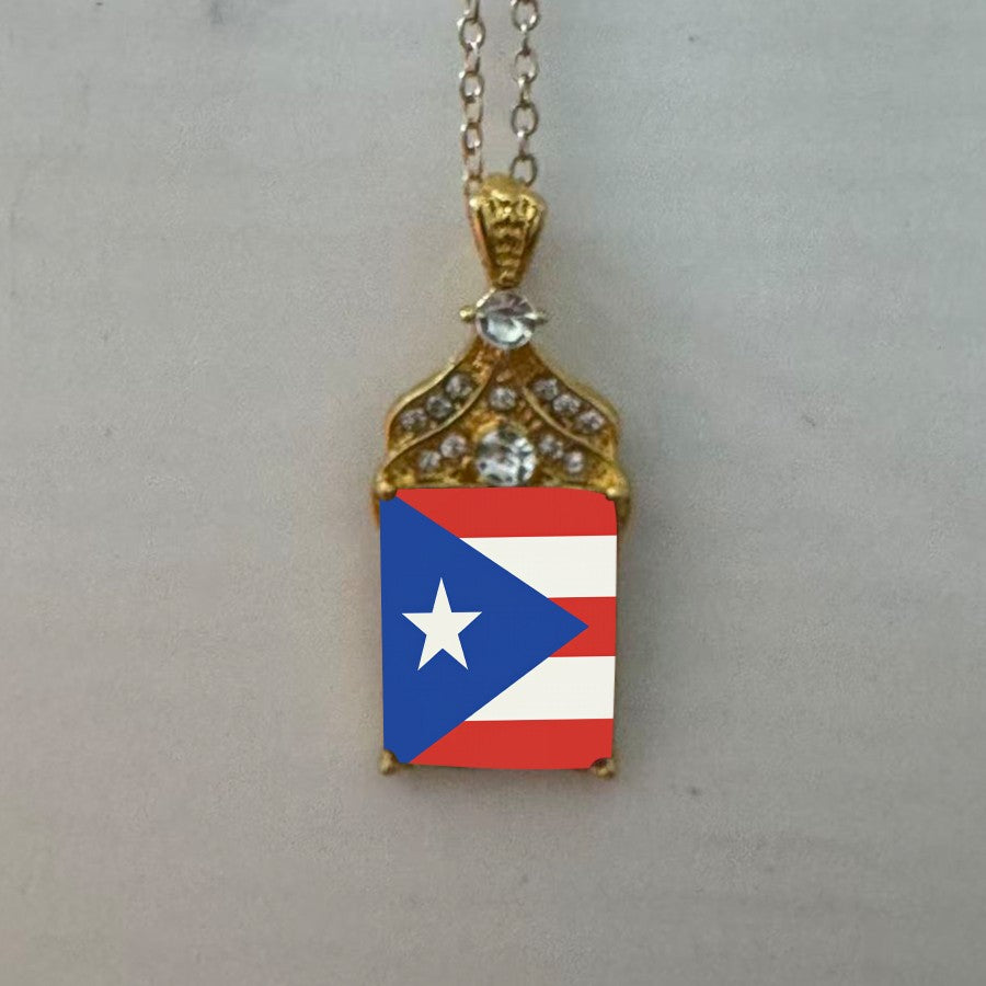 Puerto Rico Flag Crystal Pendant Necklace