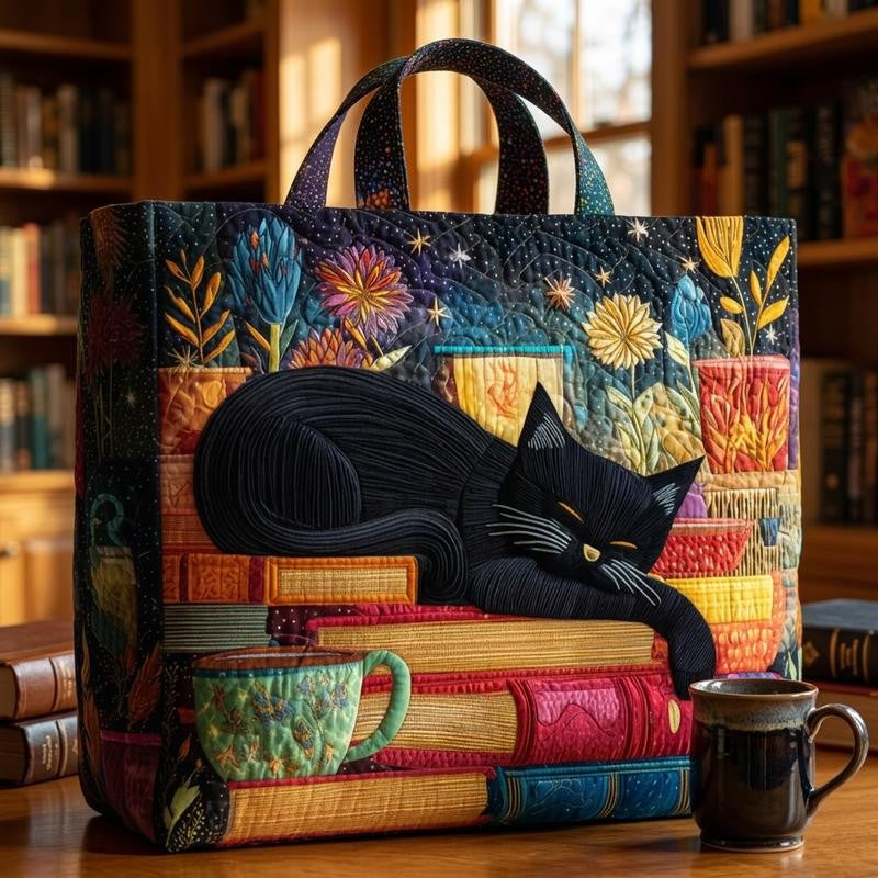 Quilted Black Cat Tote Bag