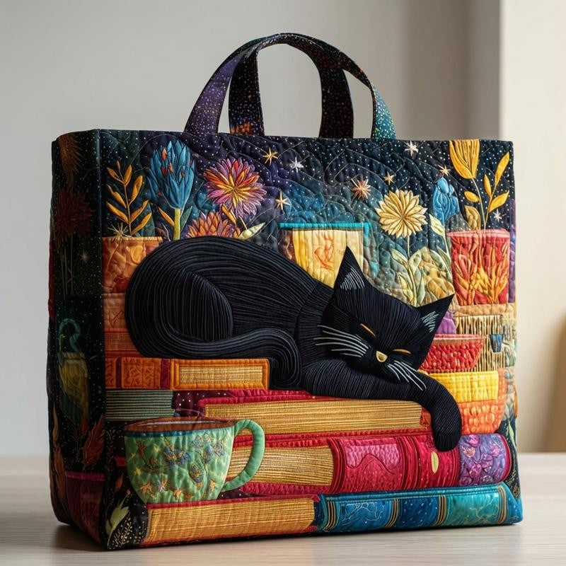 Quilted Black Cat Tote Bag