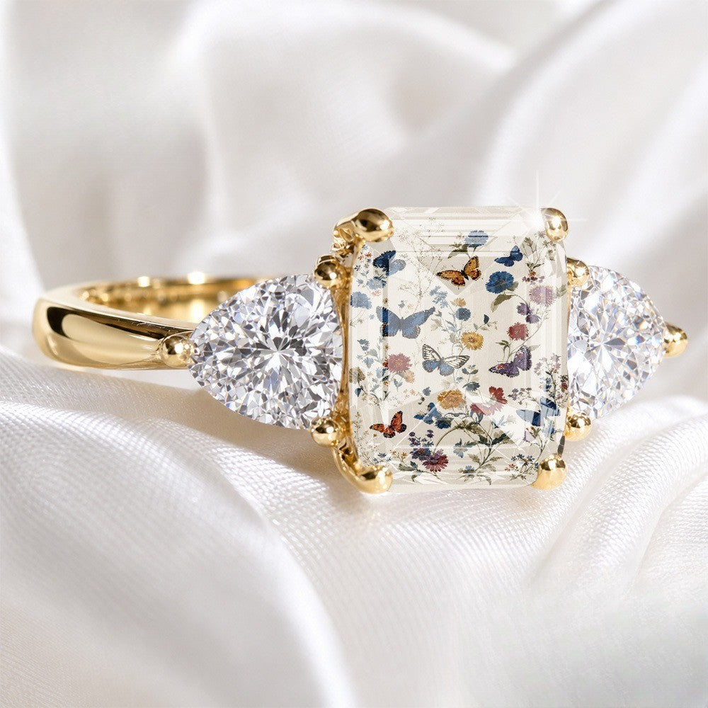 Floral Butterfly Glass Ring