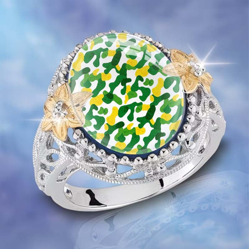 Green Camo Floral Statement Ring