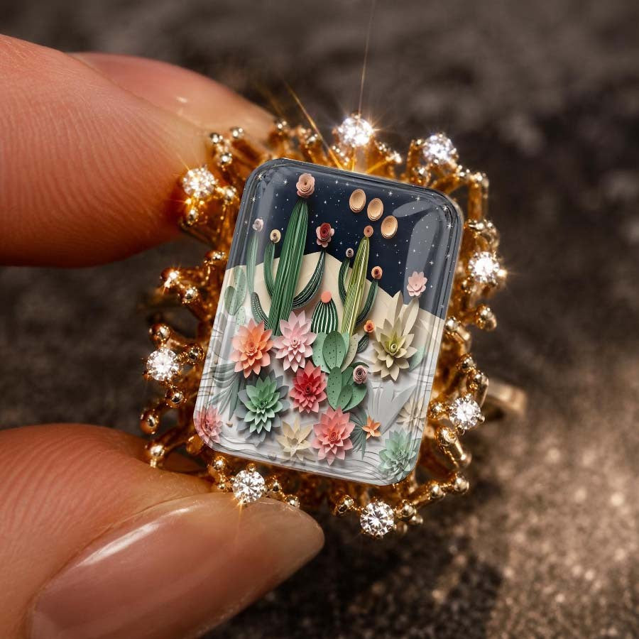 Succulent Garden Square Ring