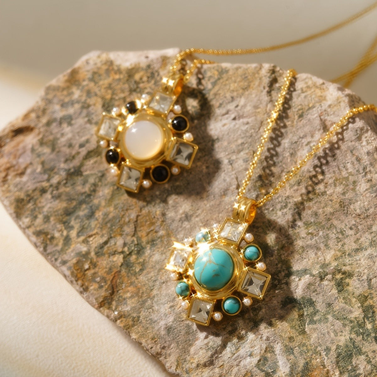 Turquoise Square Cluster Necklace