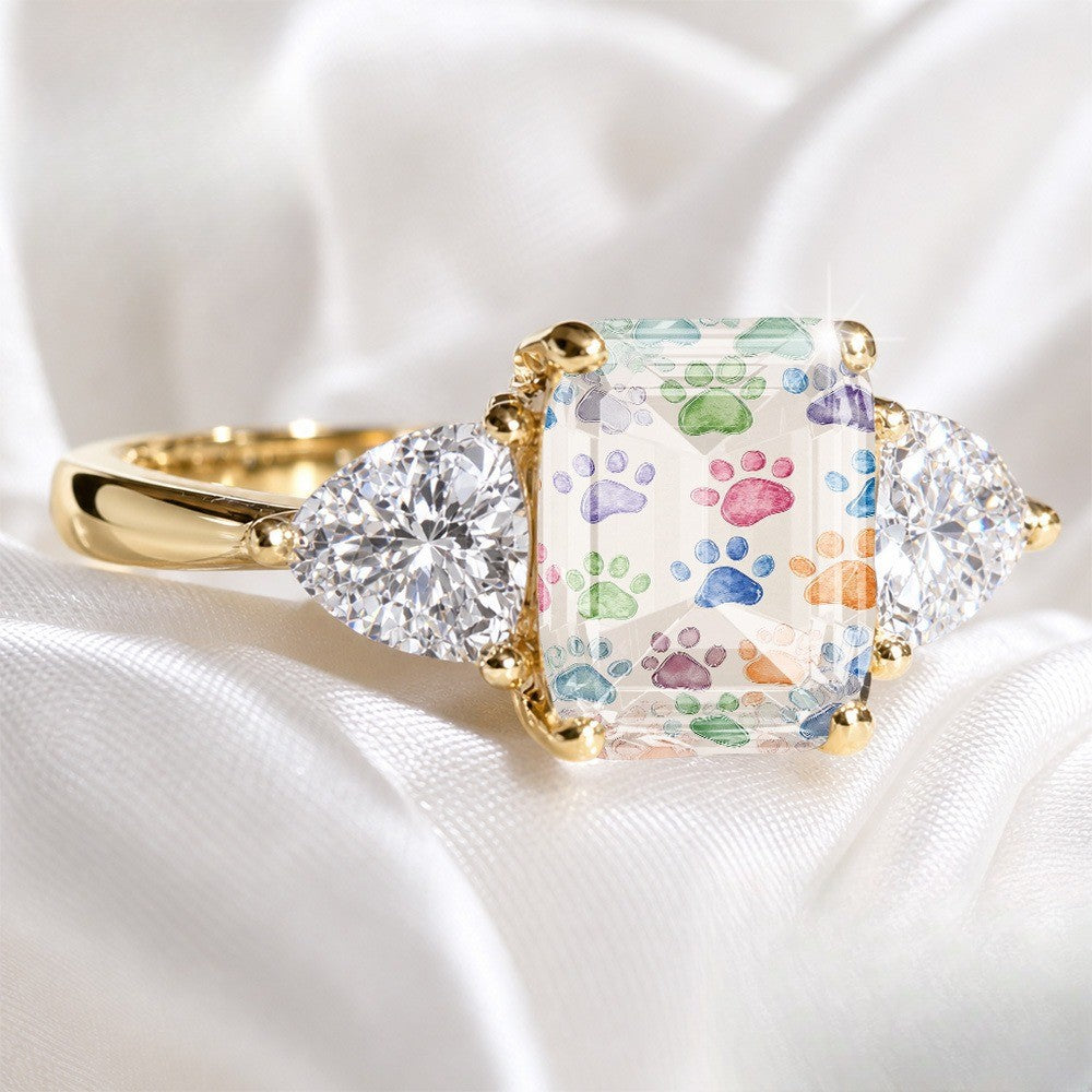 Colorful Paw Print Three-Stone Ring