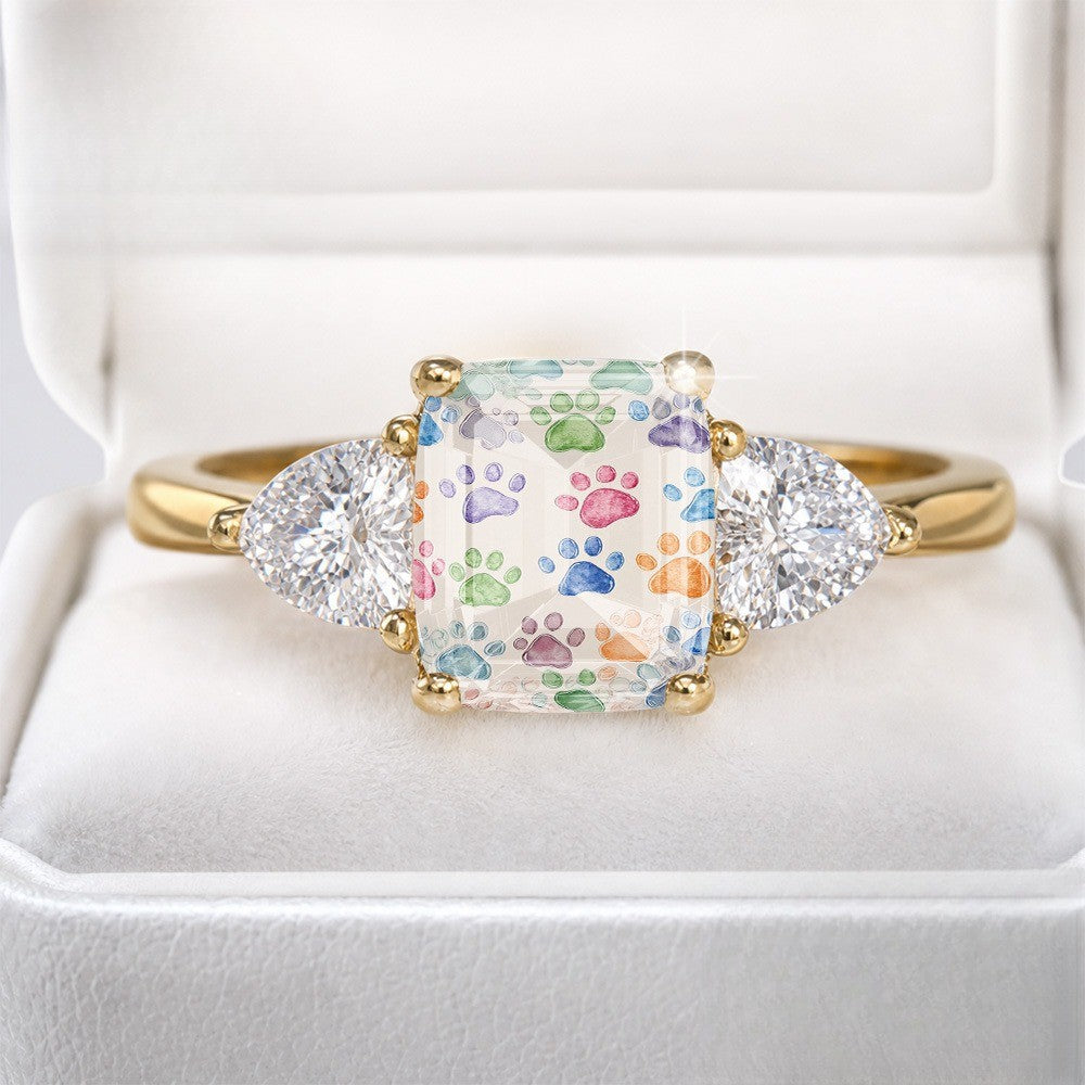 Colorful Paw Print Three-Stone Ring