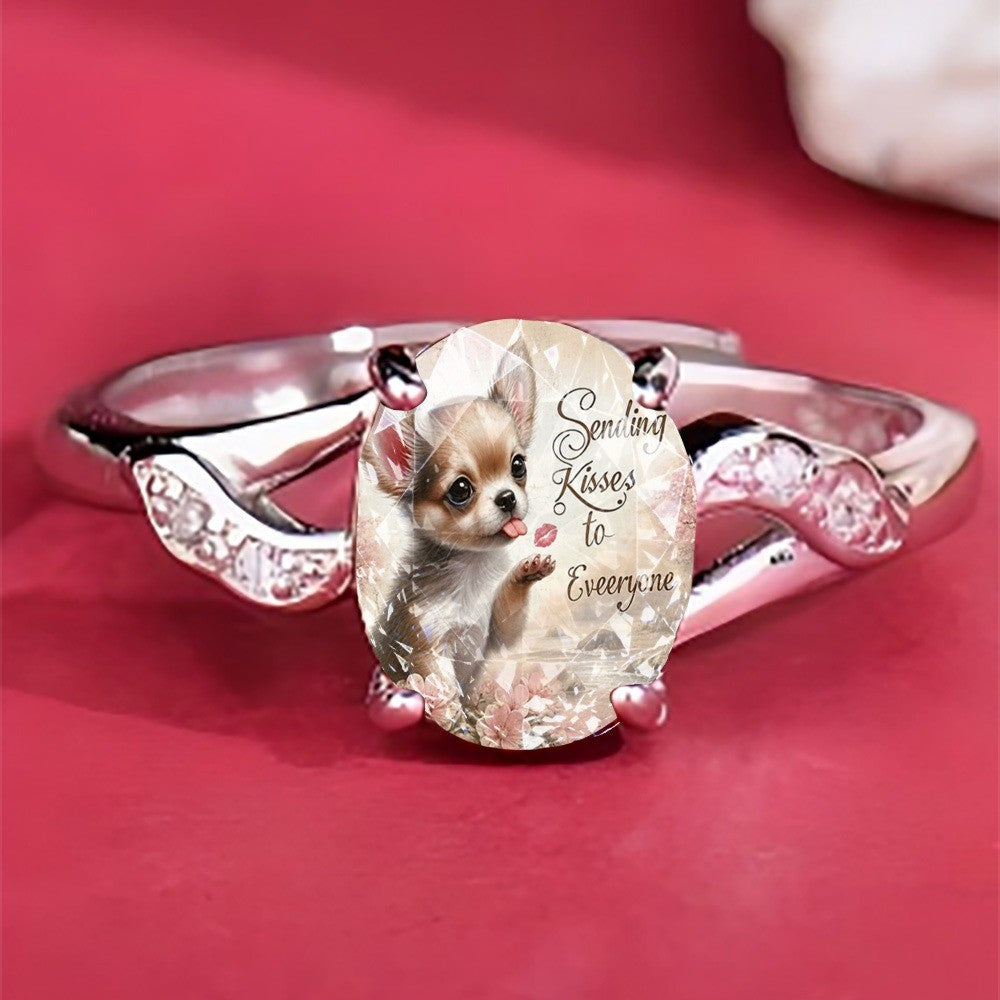 Puppy Oval Glass Ring