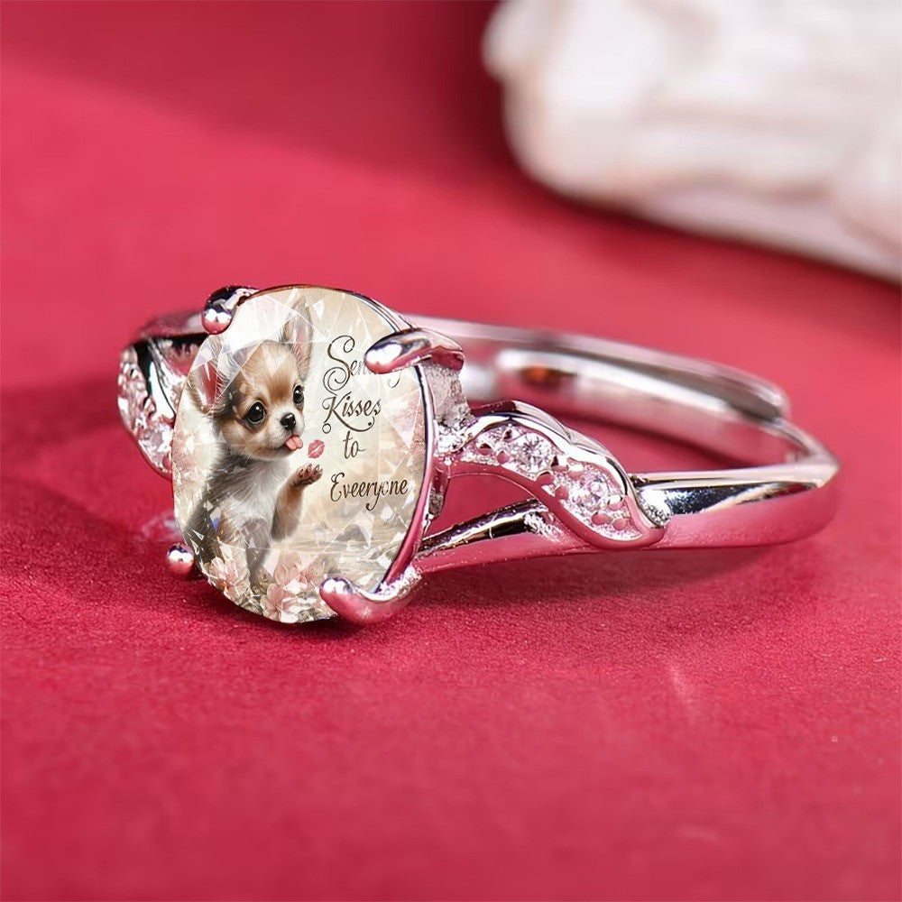 Puppy Oval Glass Ring