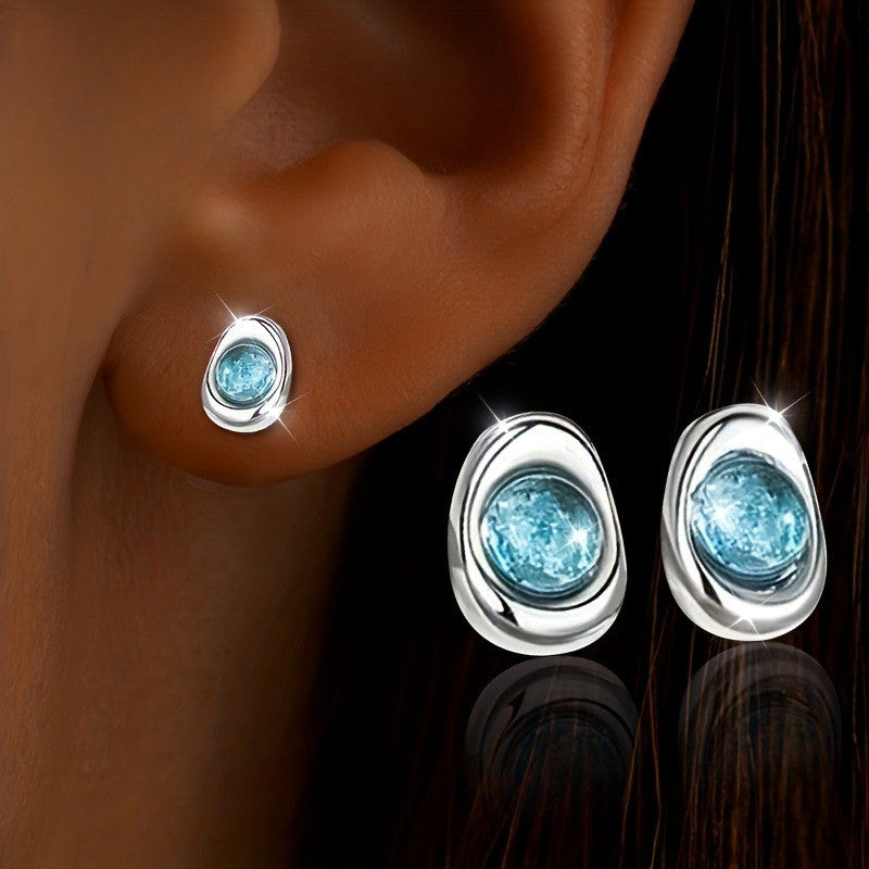 Blue Stone Round Stud Earrings
