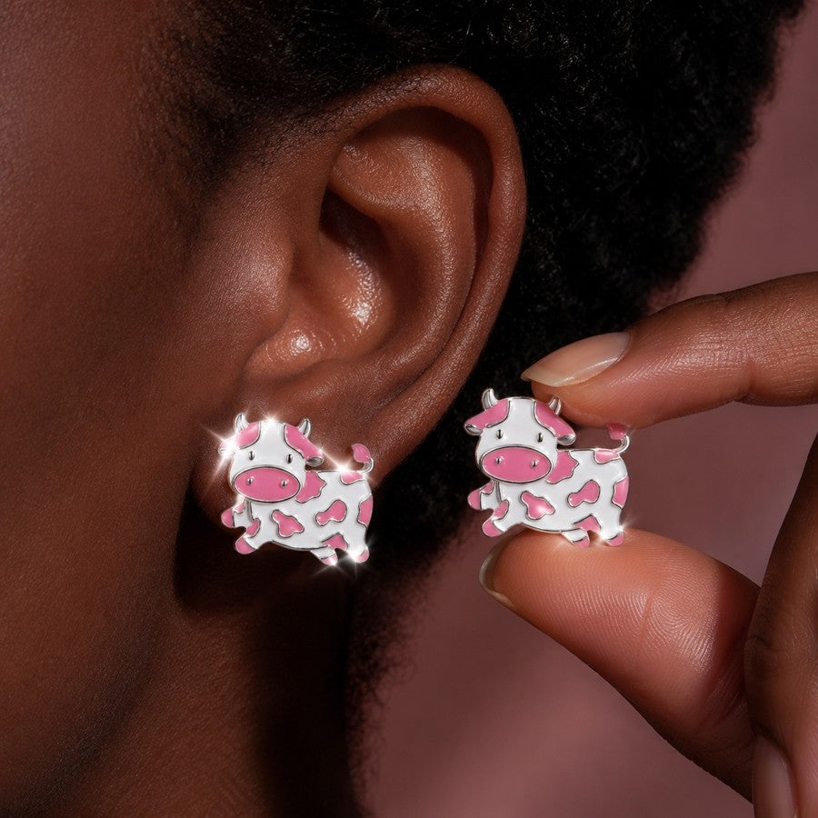 Pink Cow Stud Earrings