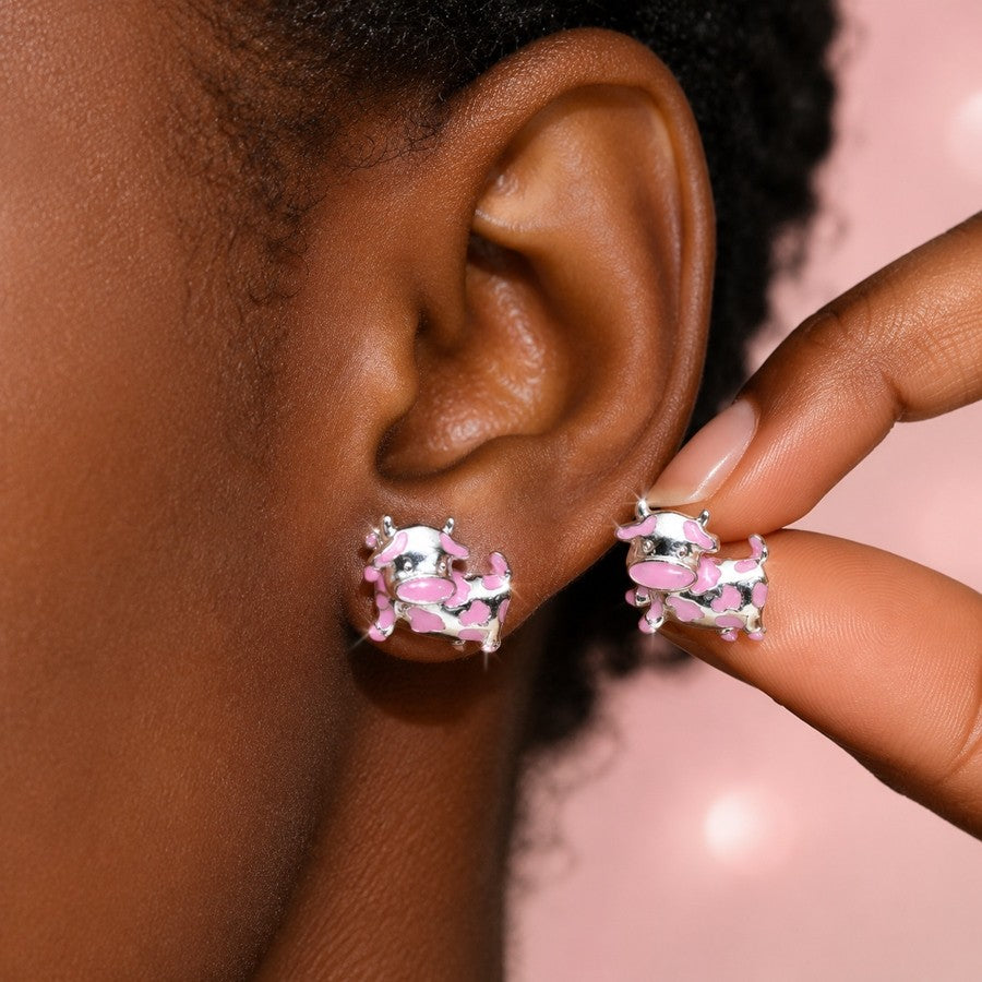 Pink Cow Stud Earrings
