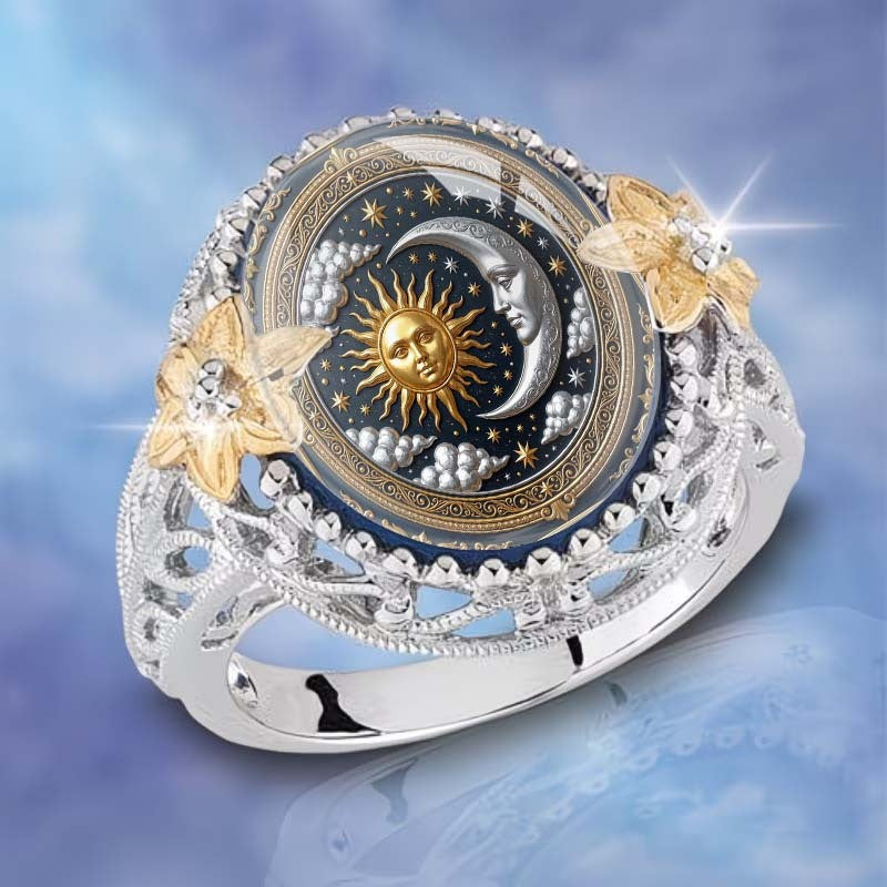 Celestial Sun Moon Flower Statement Ring
