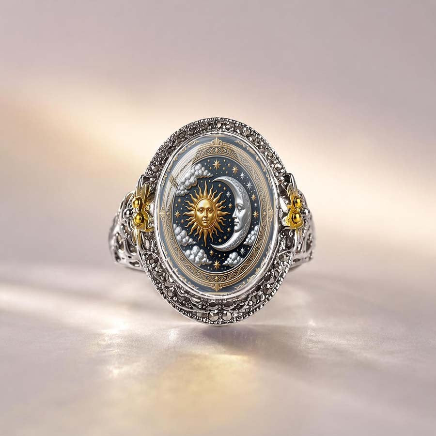 Celestial Sun Moon Flower Statement Ring