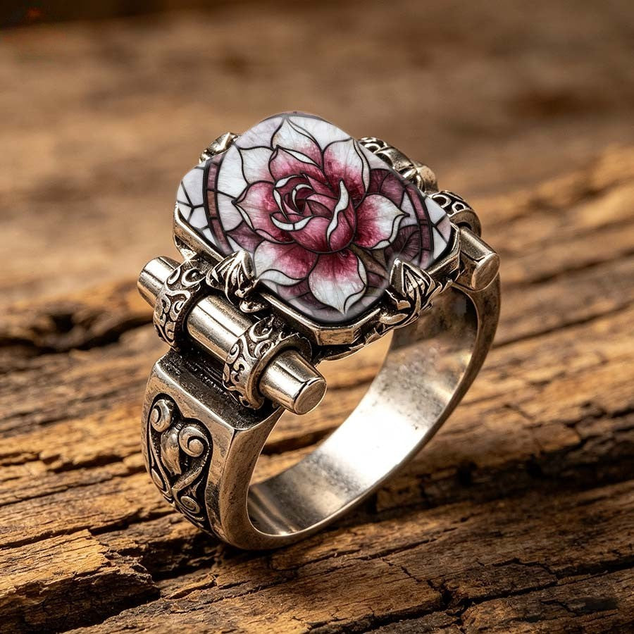 Burgundy Rose Scroll Ring