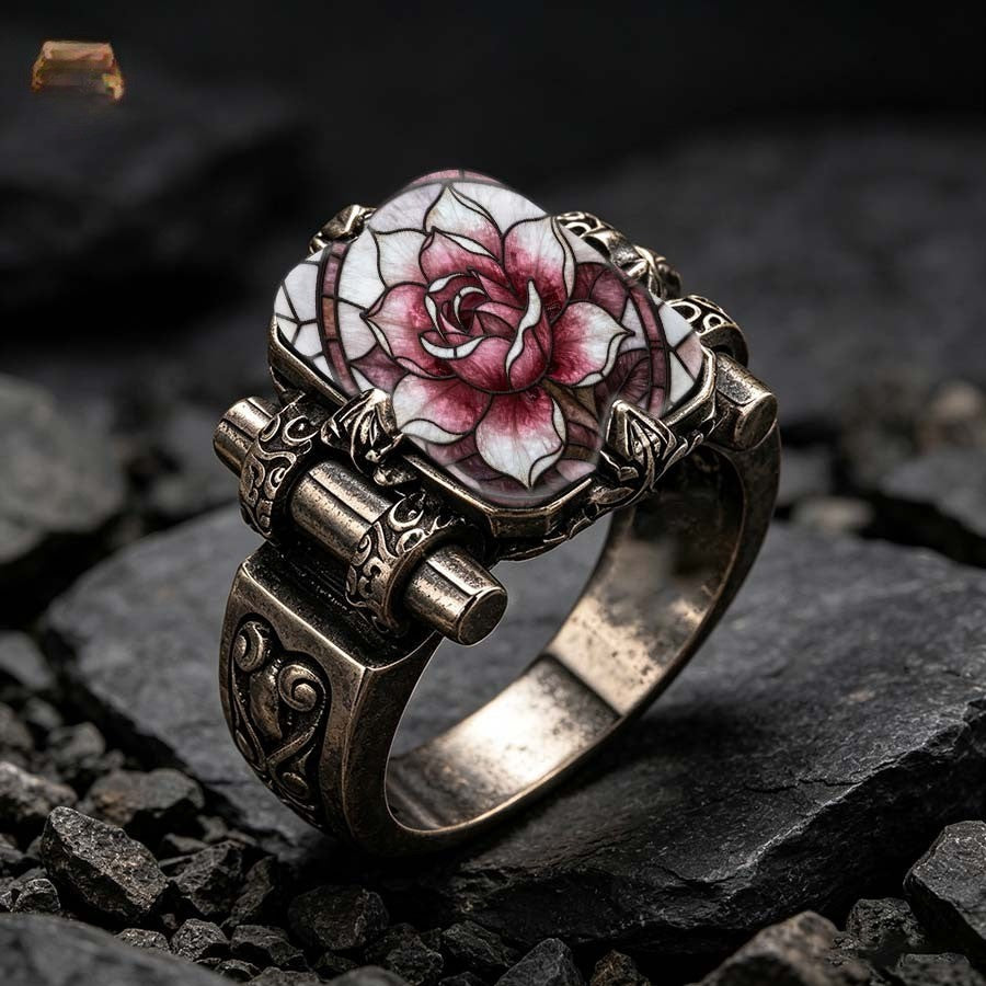 Burgundy Rose Scroll Ring