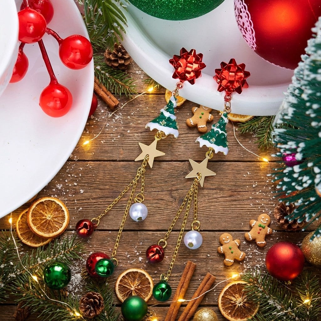 Christmas Tree Star Drop Earrings