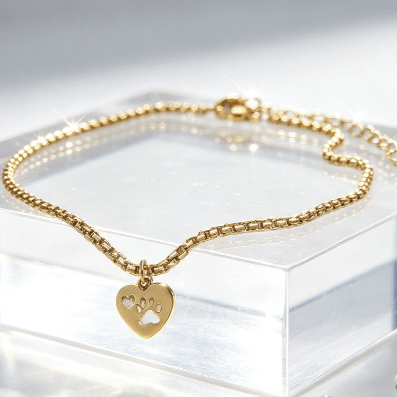 Paw Print Heart Chain Anklet