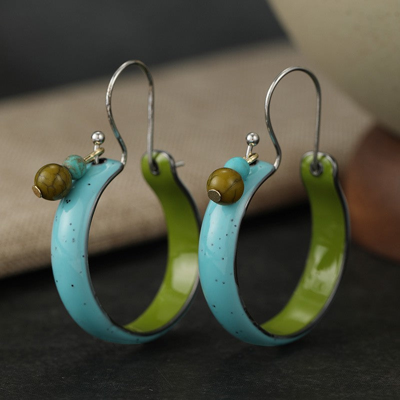 Teal & Green Crescent Hoop Earrings