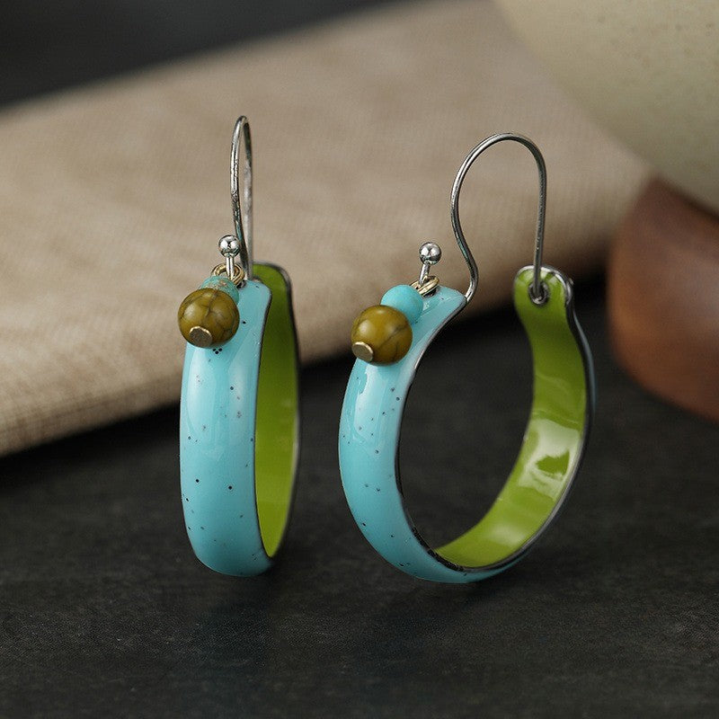 Teal & Green Crescent Hoop Earrings