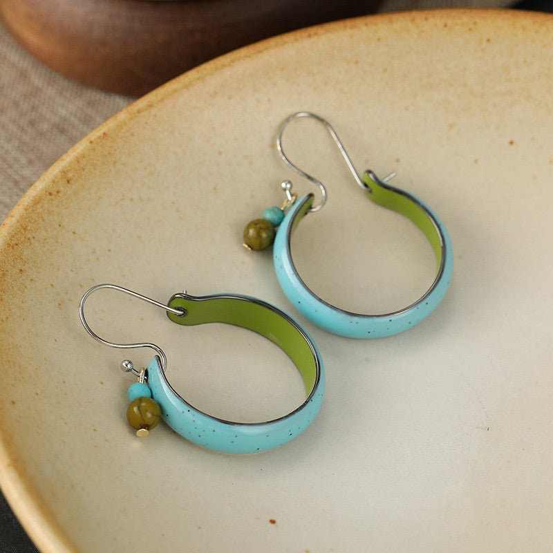 Teal & Green Crescent Hoop Earrings