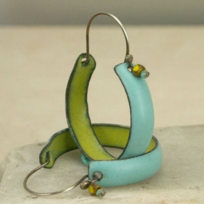 Teal & Green Crescent Hoop Earrings