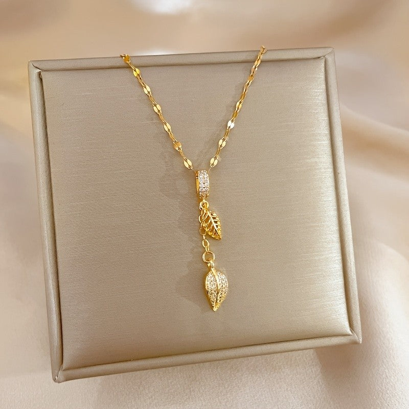 Double Leaf Pendant Necklace