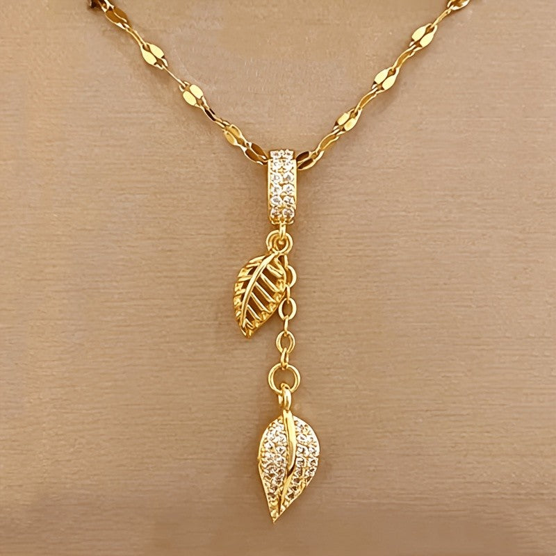 Double Leaf Pendant Necklace