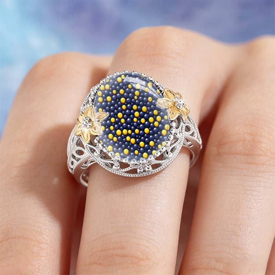 Blue Beaded Dome Statement Ring