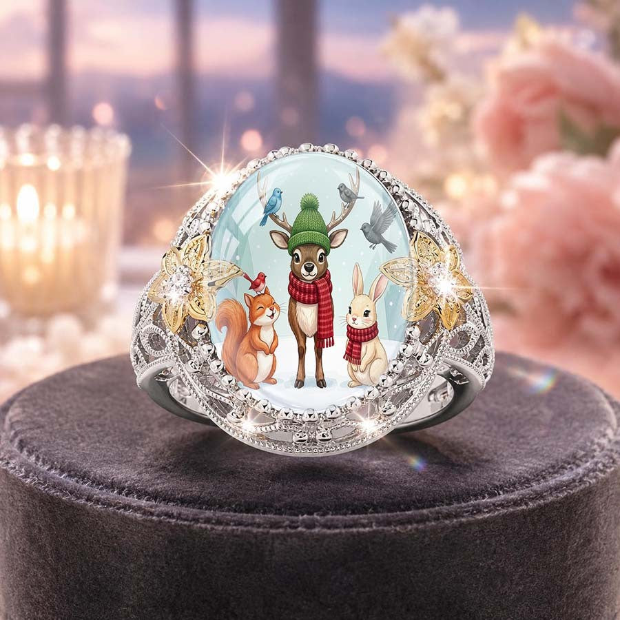Winter Forest Animals Dome Ring