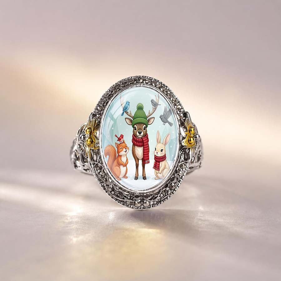 Winter Forest Animals Dome Ring