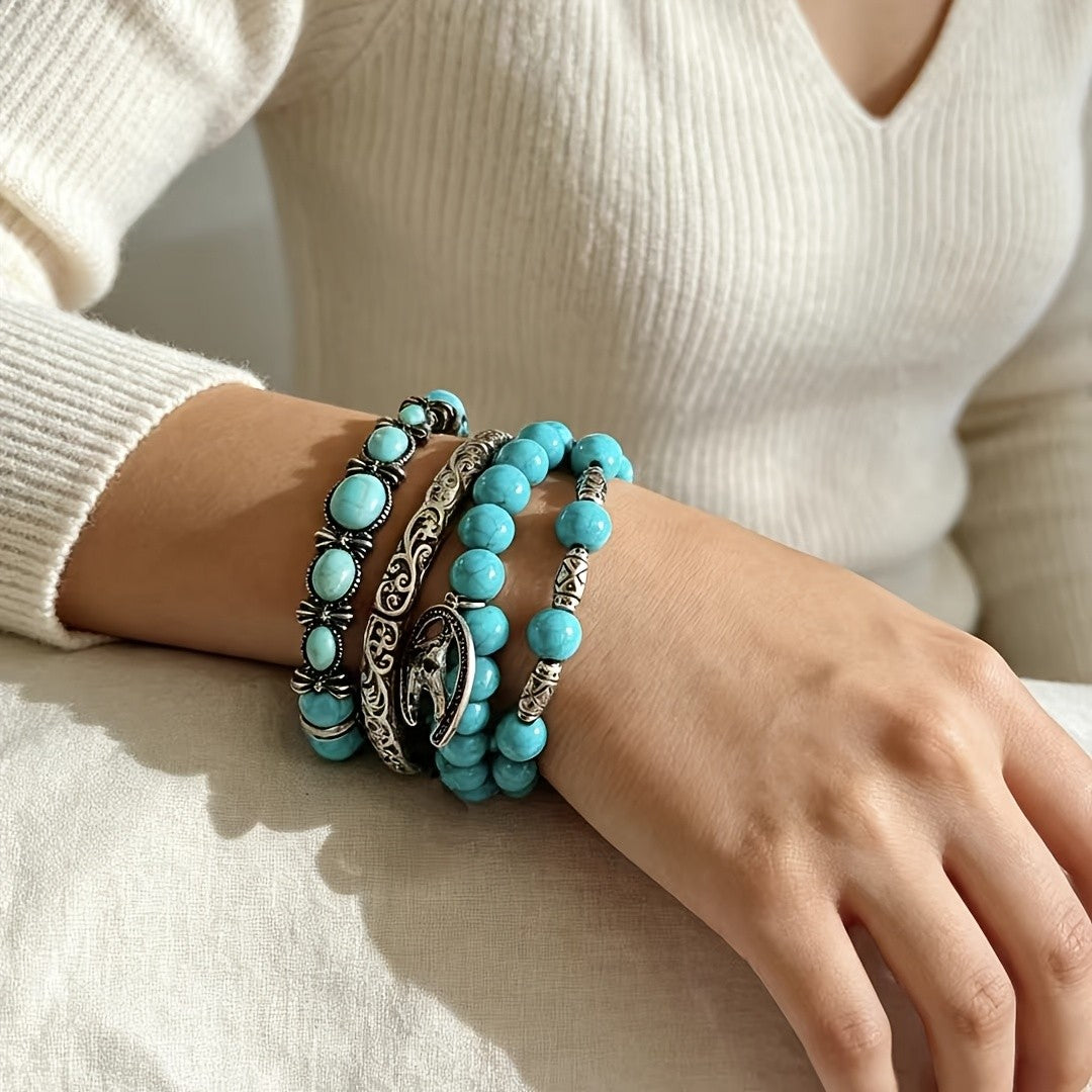 Turquoise Horse Charm Bracelet Set