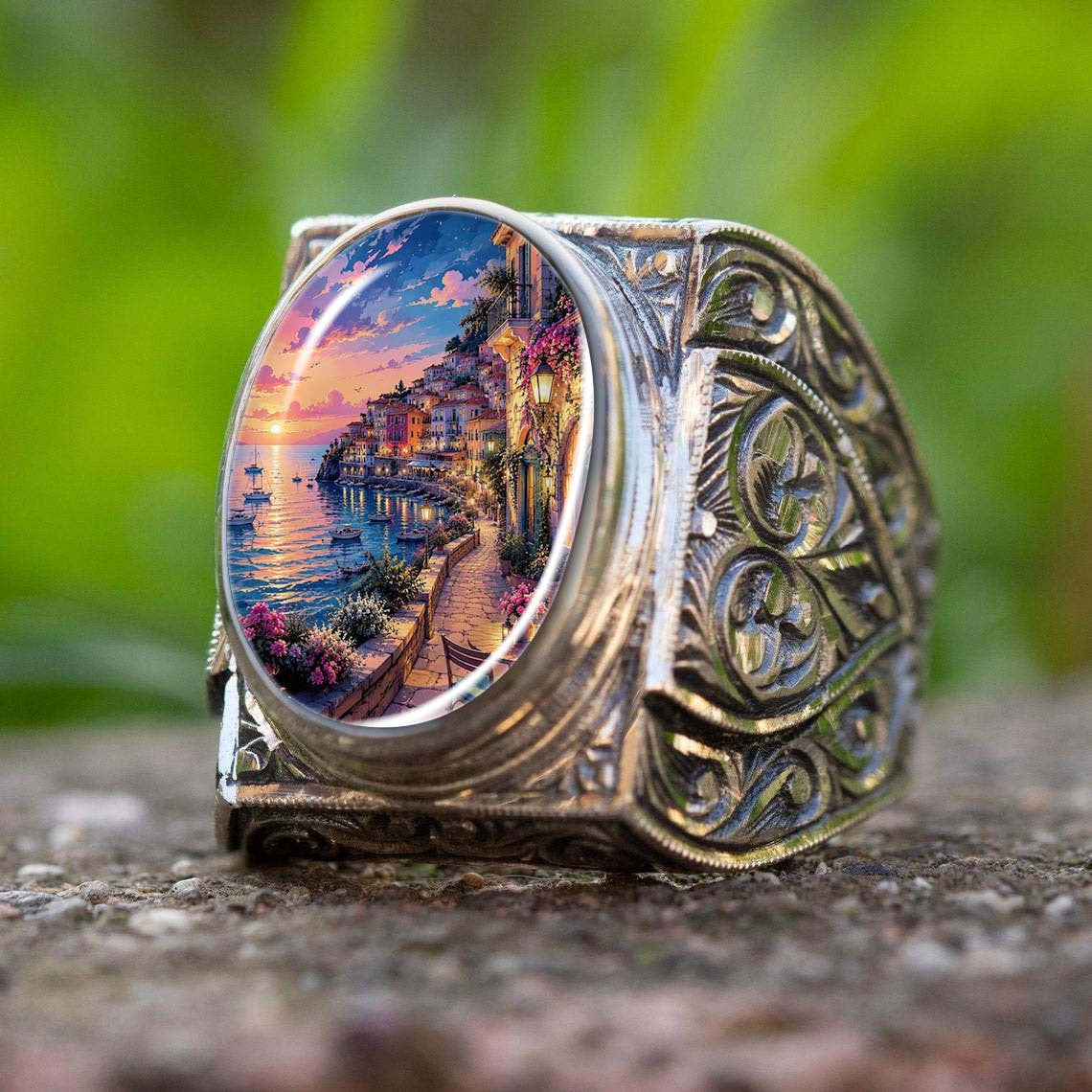 Coastal Sunset Scene Ring