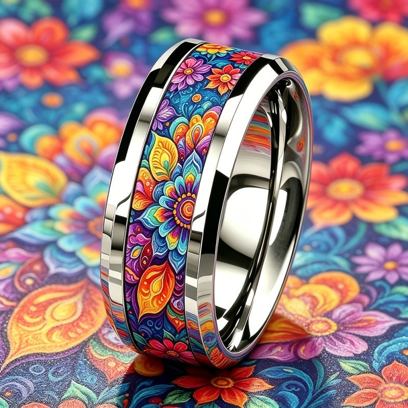 Vibrant Floral Mandala Ring