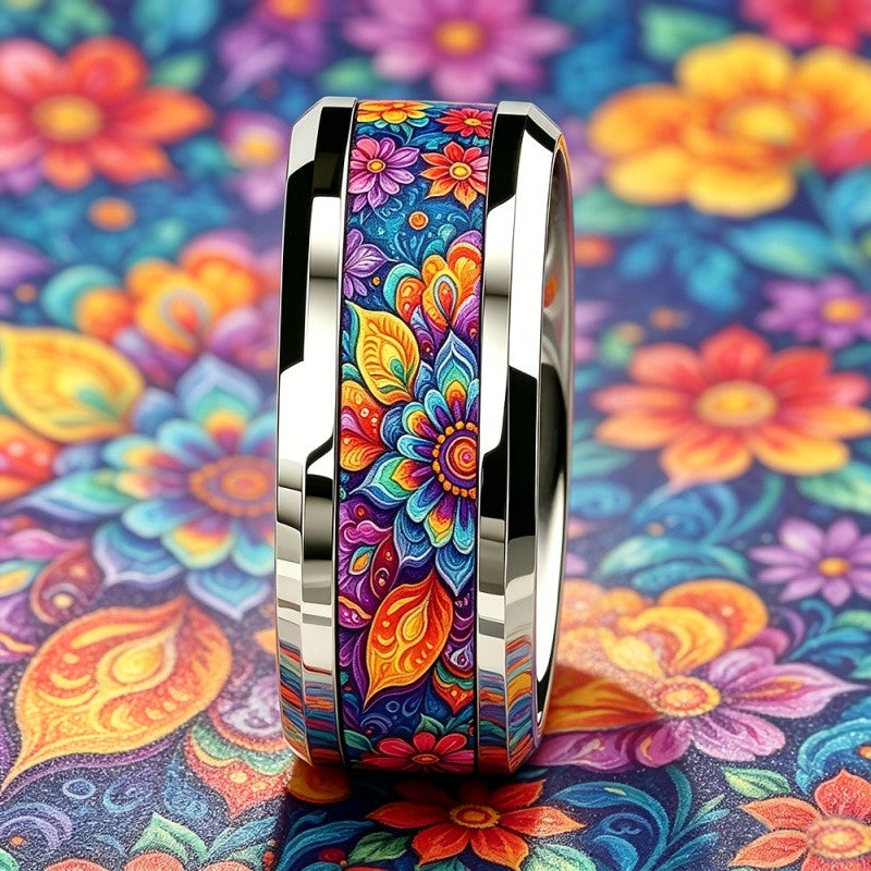 Vibrant Floral Mandala Ring