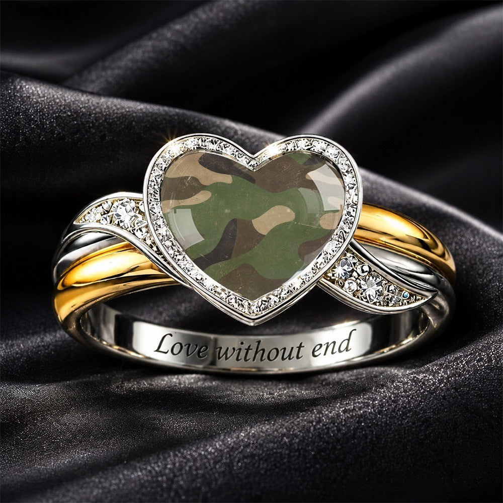 Camouflage Heart Engraved Band Ring