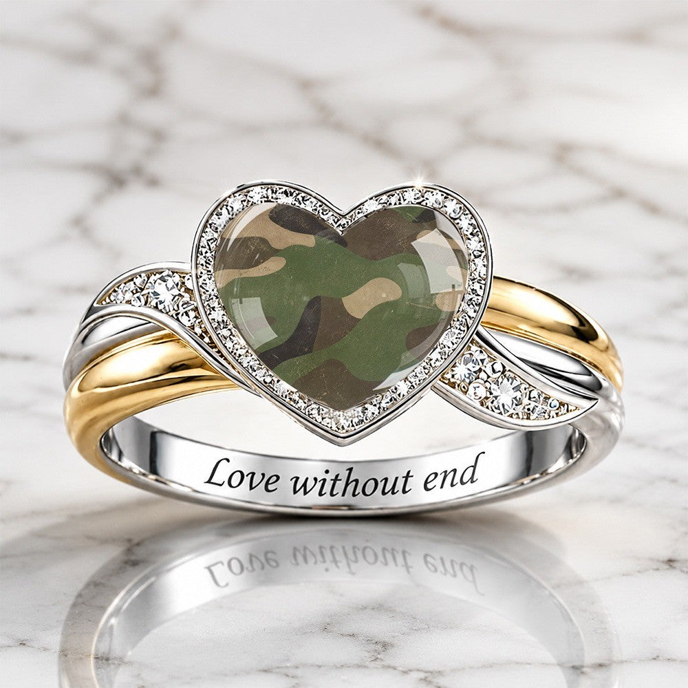 Camouflage Heart Engraved Band Ring