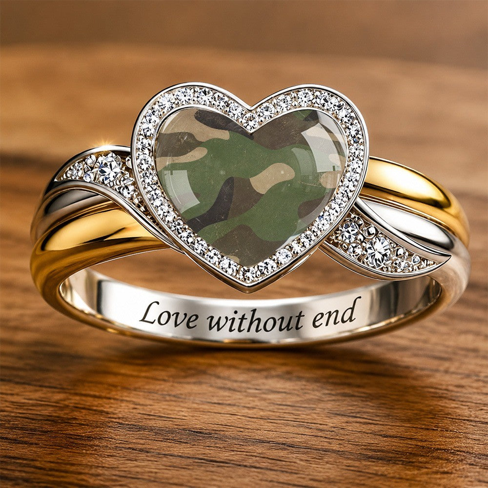Camouflage Heart Engraved Band Ring