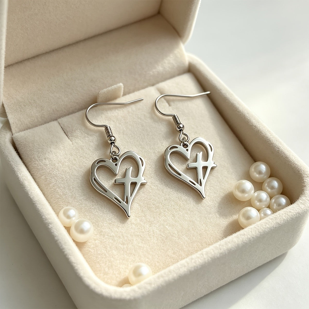 Hollow Heart & Cross Dangle Earrings